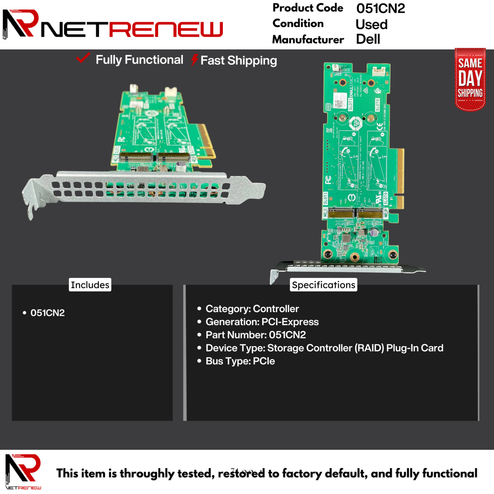 DELL PowerEdge 051CN2 Boss-S1 2-Slot M.2 SSD PCIE Adapter Card