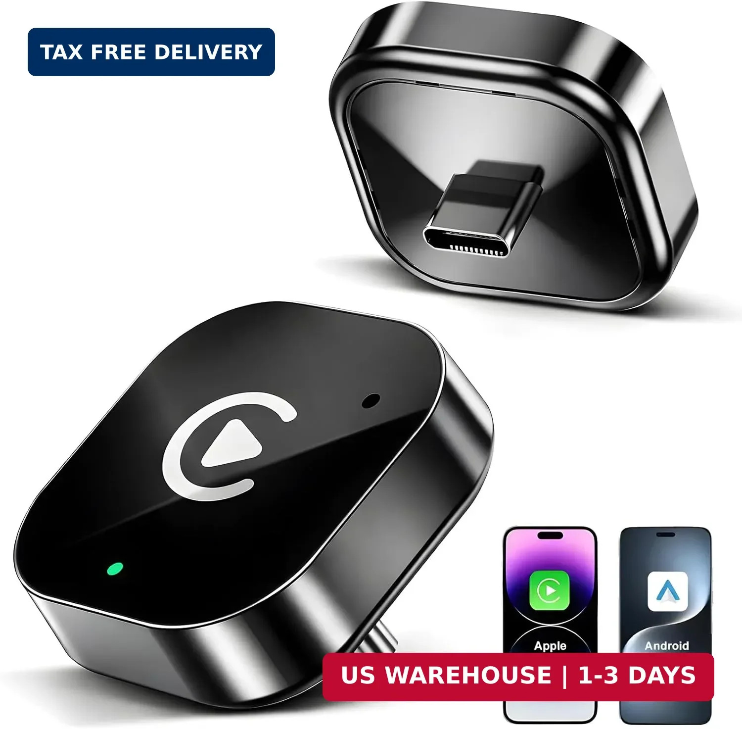 USB C Wireless CarPlay & Android Auto Adapter, Wired to Wireless Dongle | Plug &