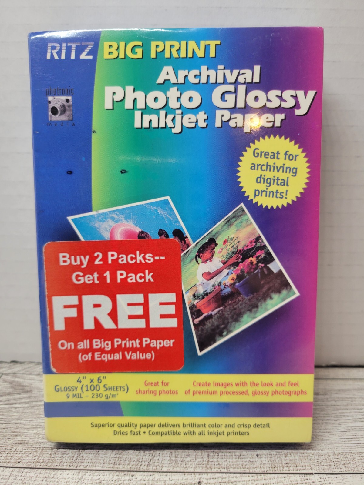 Ritz Big Print Archival Photo Glossy 4X6 Inkjet Paper 100 pack NEW SEALED
