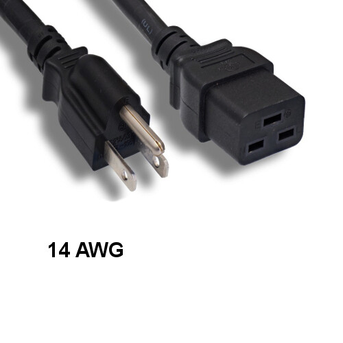 KNTK 3ft AC Power Cord NEMA 5-15P to IEC-60320 C19 14 AWG 15A 125V SJT Cable