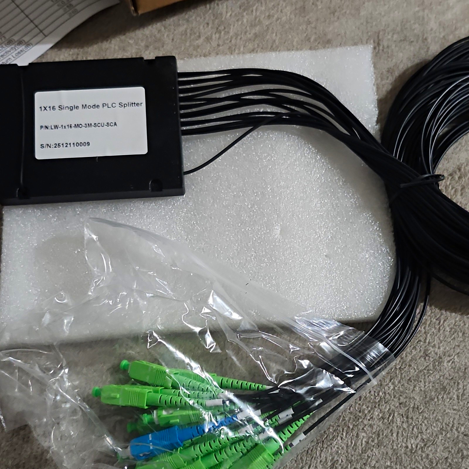 1x16 PLC Splitter Single-Mode Optical Network Cable SC-SC 3.0m Black