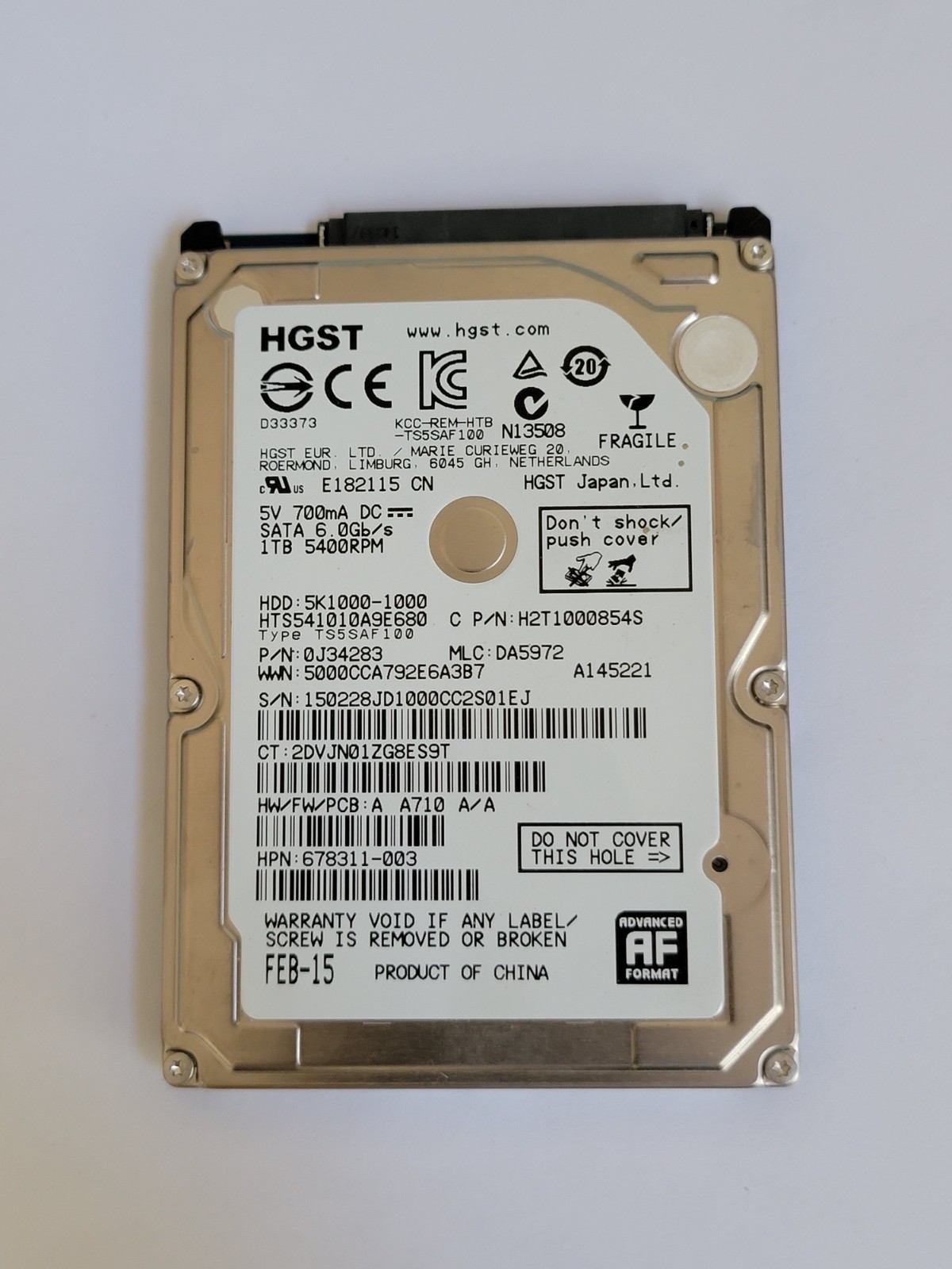 HGST Laptop Hard Disk Drive 750GB HTS541075A9E662 P/N 0J37012 2.5" SATA