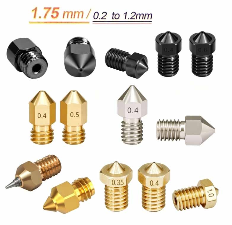1.75/.2 3D Printer Nozzle Extruder Nozzle Filament Brass Steel Hotend Thread Lot