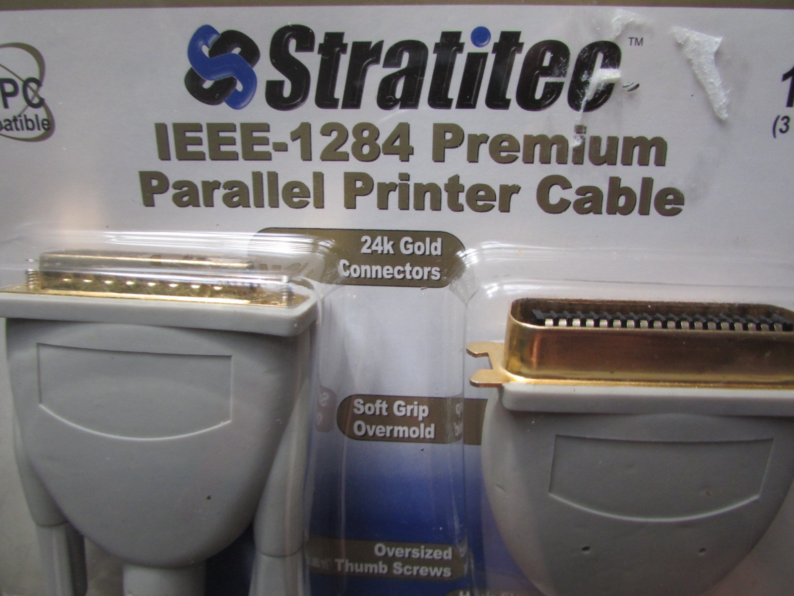 Stratitec Premium Parallel Printer Cable 24kt Gold Connectors-10 ft-IBM/PC