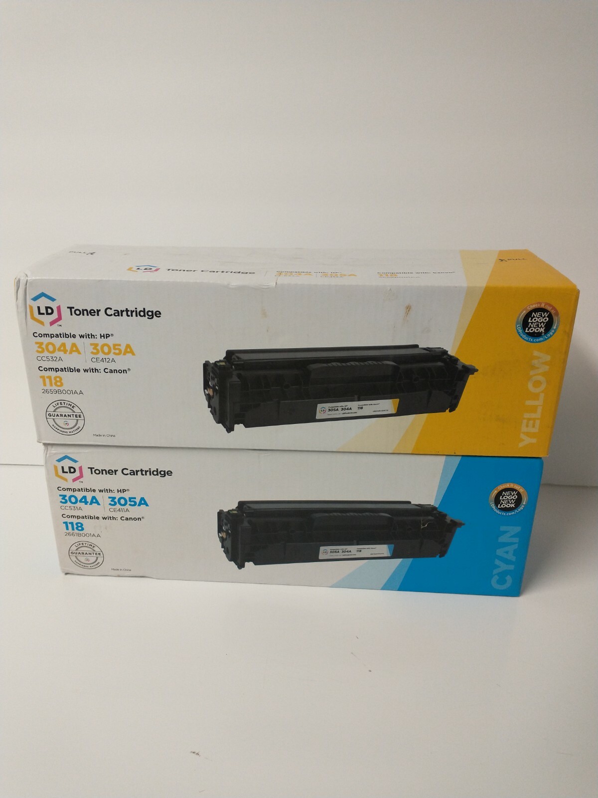 Lot Of 2 New LD Toner Cartridge YELLOW & CYAN  HP 305A HP 304A Canon 118