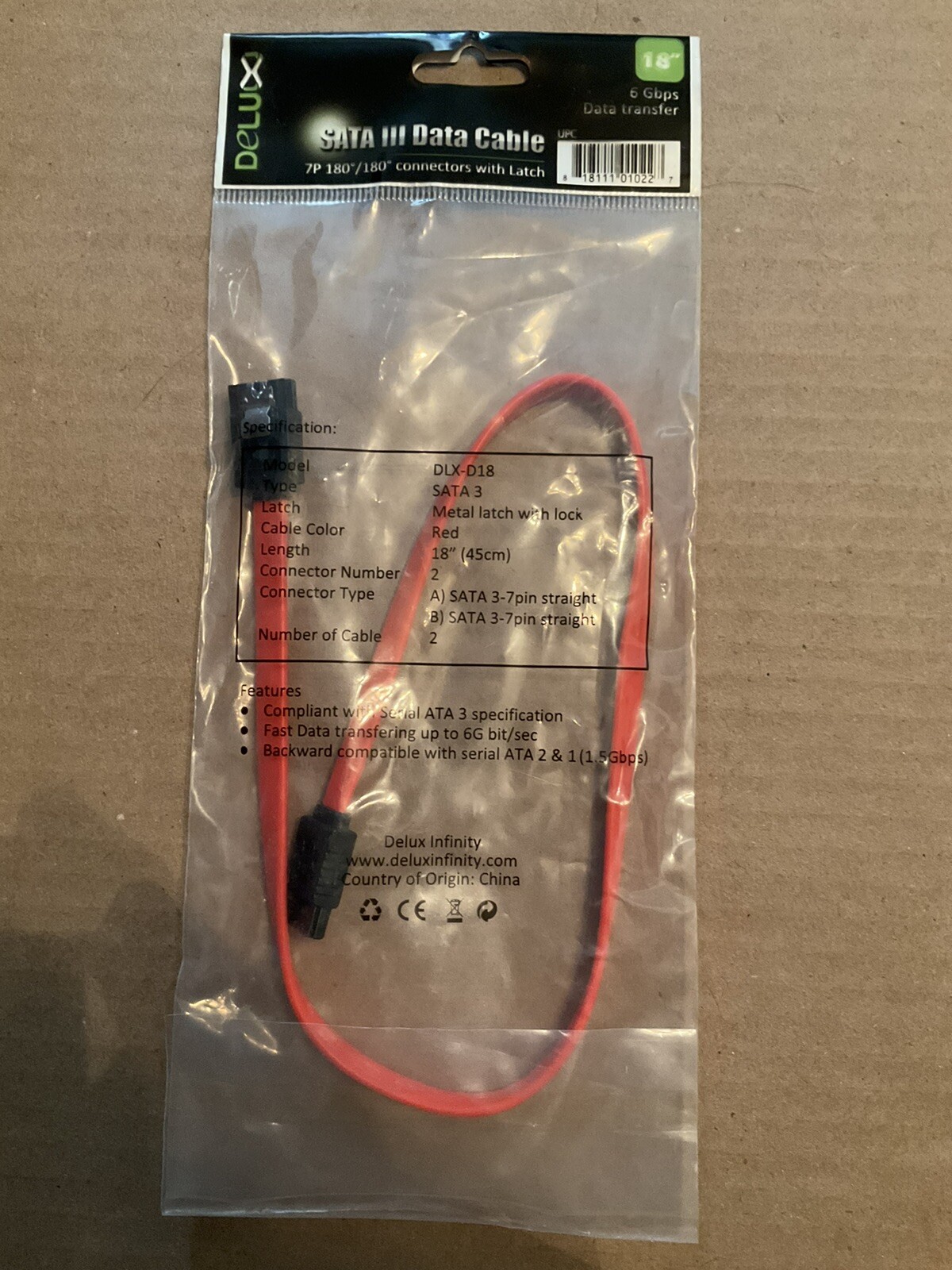 SATA Cable III 6Gbps Straight HDD SDD Data Cable with Locking Latch 18 in