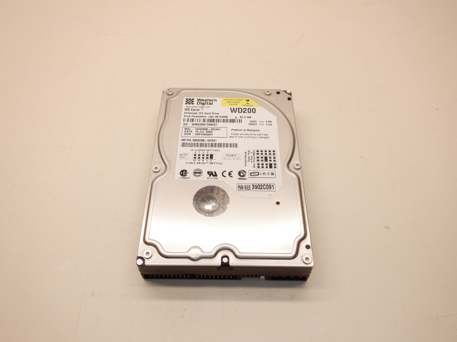 WESTERN DIGITAL WD CAVIAR WD200 20GB HARD DRIVE