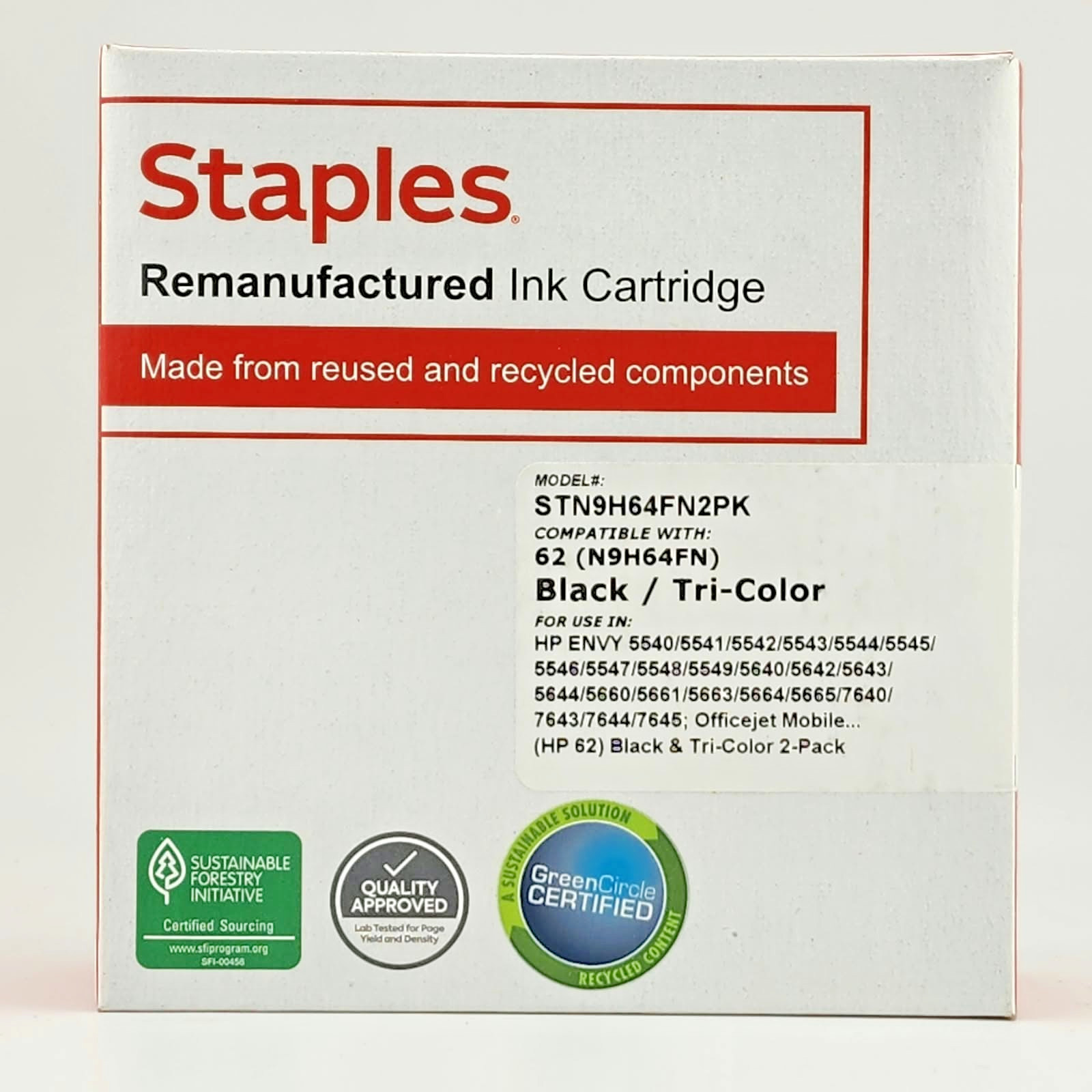 New Staples Ink Cartridge HP 62 N9H64FN for HP Envy 5540-5544 2pk
