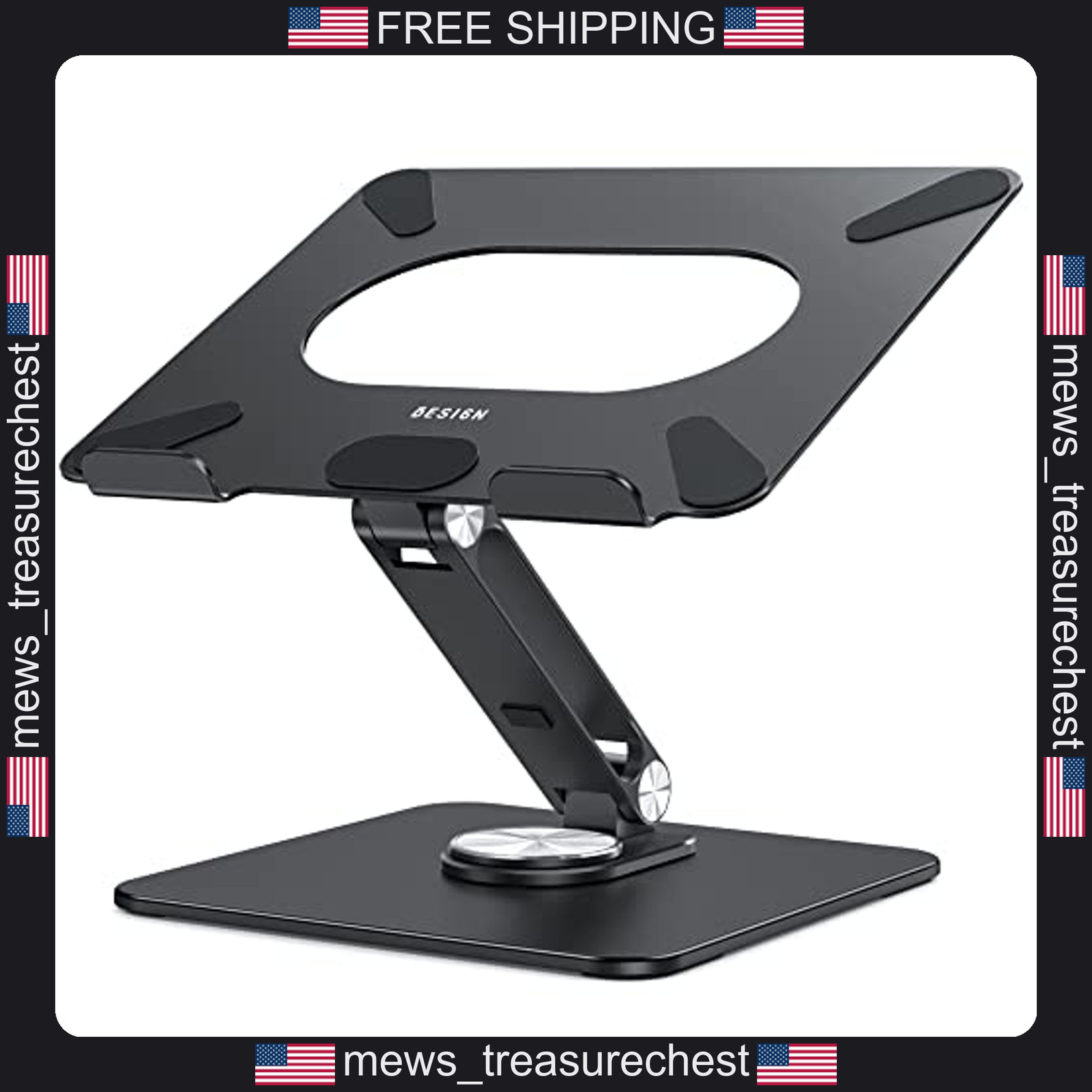Laptop Stand Adjustable 10-15.6 inch with 360° Rotating Base, Ergonomic Riser,