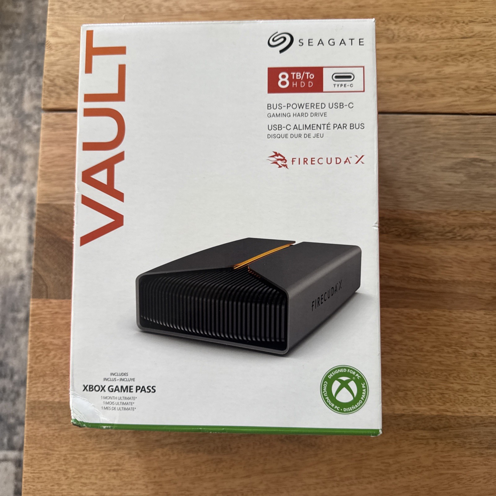 New SEAGATE VAULT FIRECUDA X 8TB BUS-POWERED USB-C GAMING HARD DRIVE