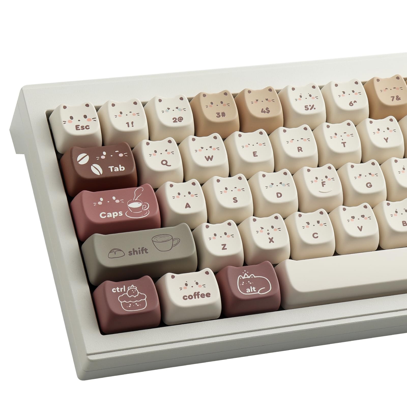 PBT Keycaps 142 Keys Cute Keycaps Dye-Sublimation Coffee Cat Keycap Mao Profi...