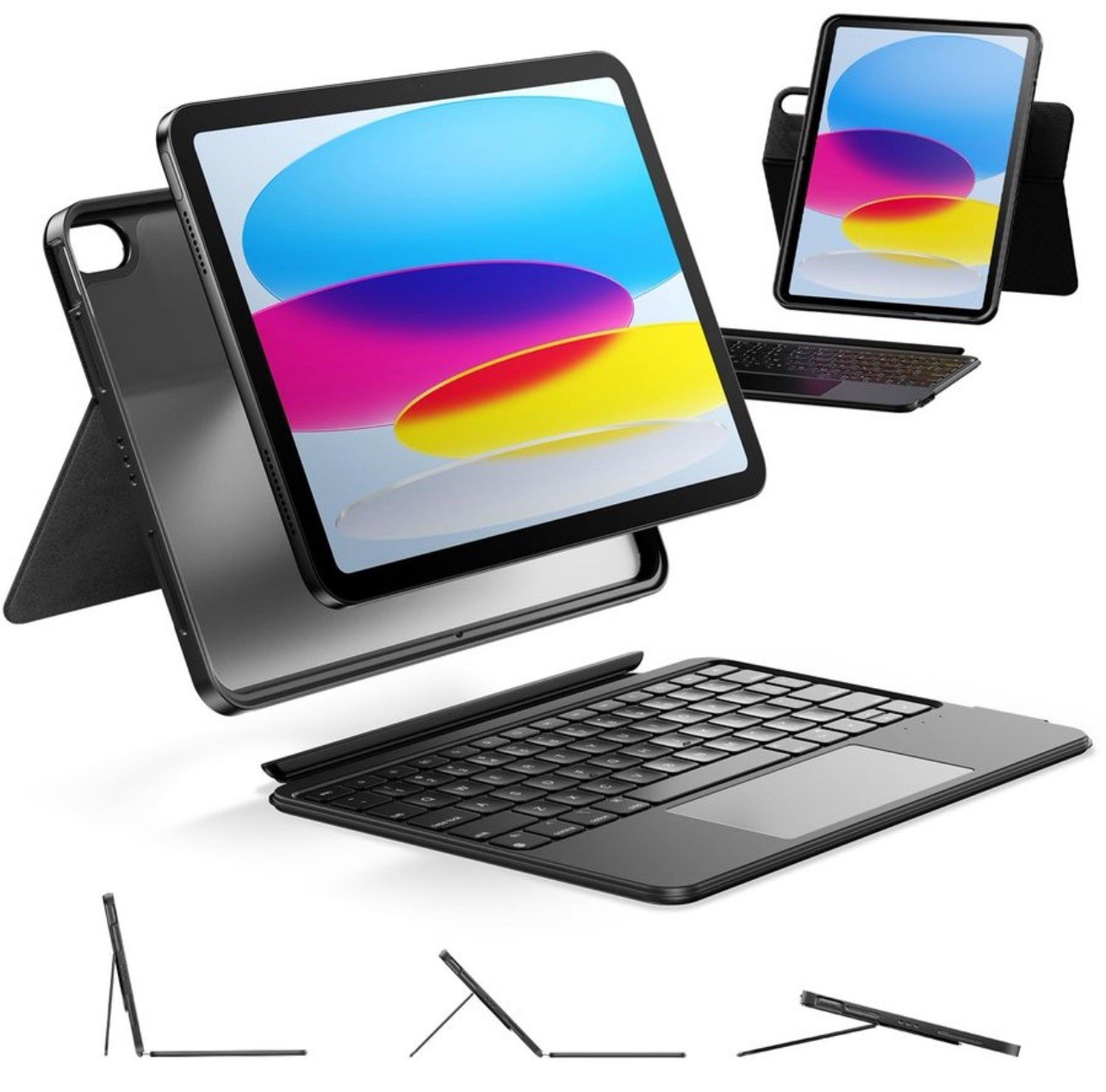 HOU iPad A16 11th10th Generation Case with Keyboard Rotatable  Trackpad