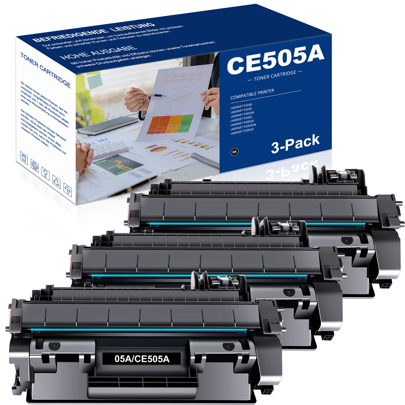 3PK Black 05A CE505A Toner Cartridge for HP LaserJet P2055dn P2035n P2050 INK
