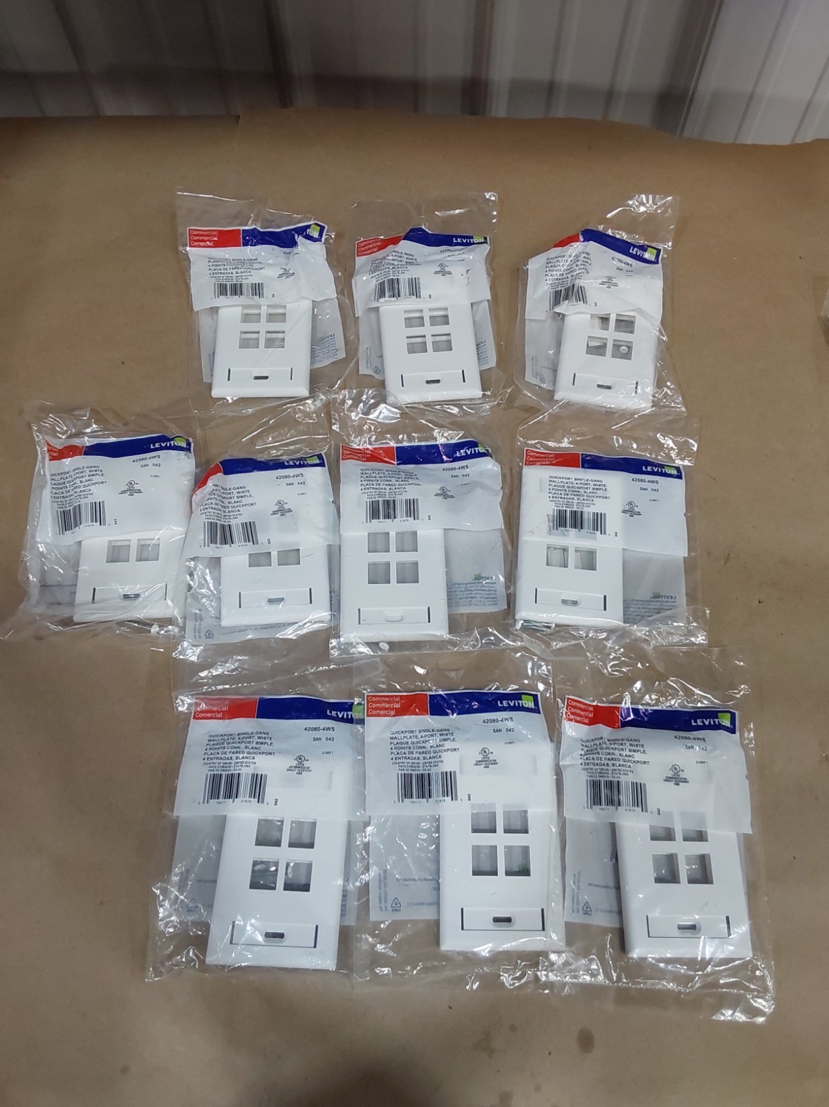 Leviton 42080-4WS QuickPort Wallplate with Id Window, Single Gang, 4-Port Lot 10