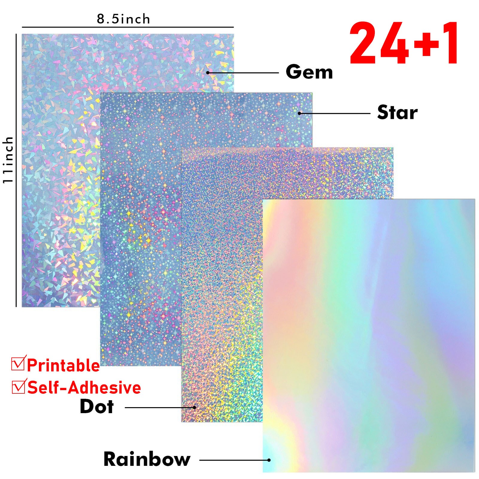 25PCS Holographic Vinyl Sticker Paper Printable Glossy Self Adhesive for Inkjet