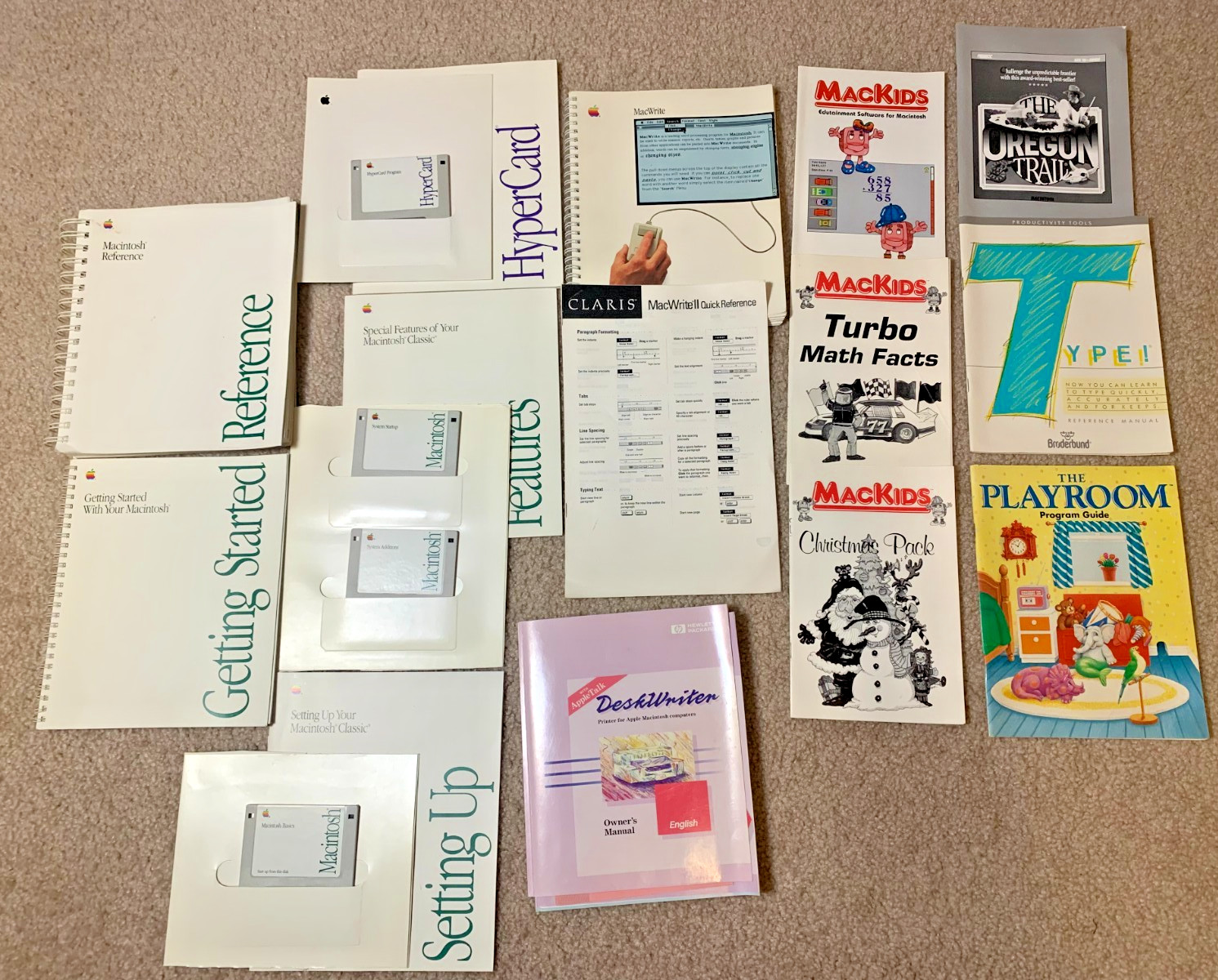 Collection Of Vintage Macintosh Manuals, Startup Discs, MacWrite, Game Manuals