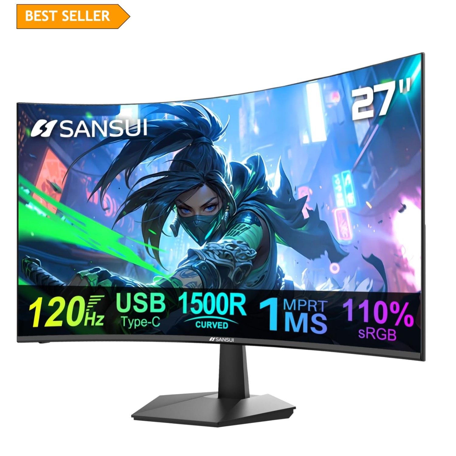 Professional 27-Inch Curved Computer Monitor with HDR, USB-C & Built-In Speakers