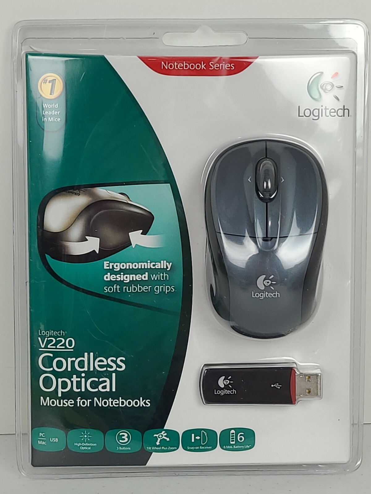 Logitech V220 Cordless Optical Mouse Notebook Series Black NEW in Sealed Package