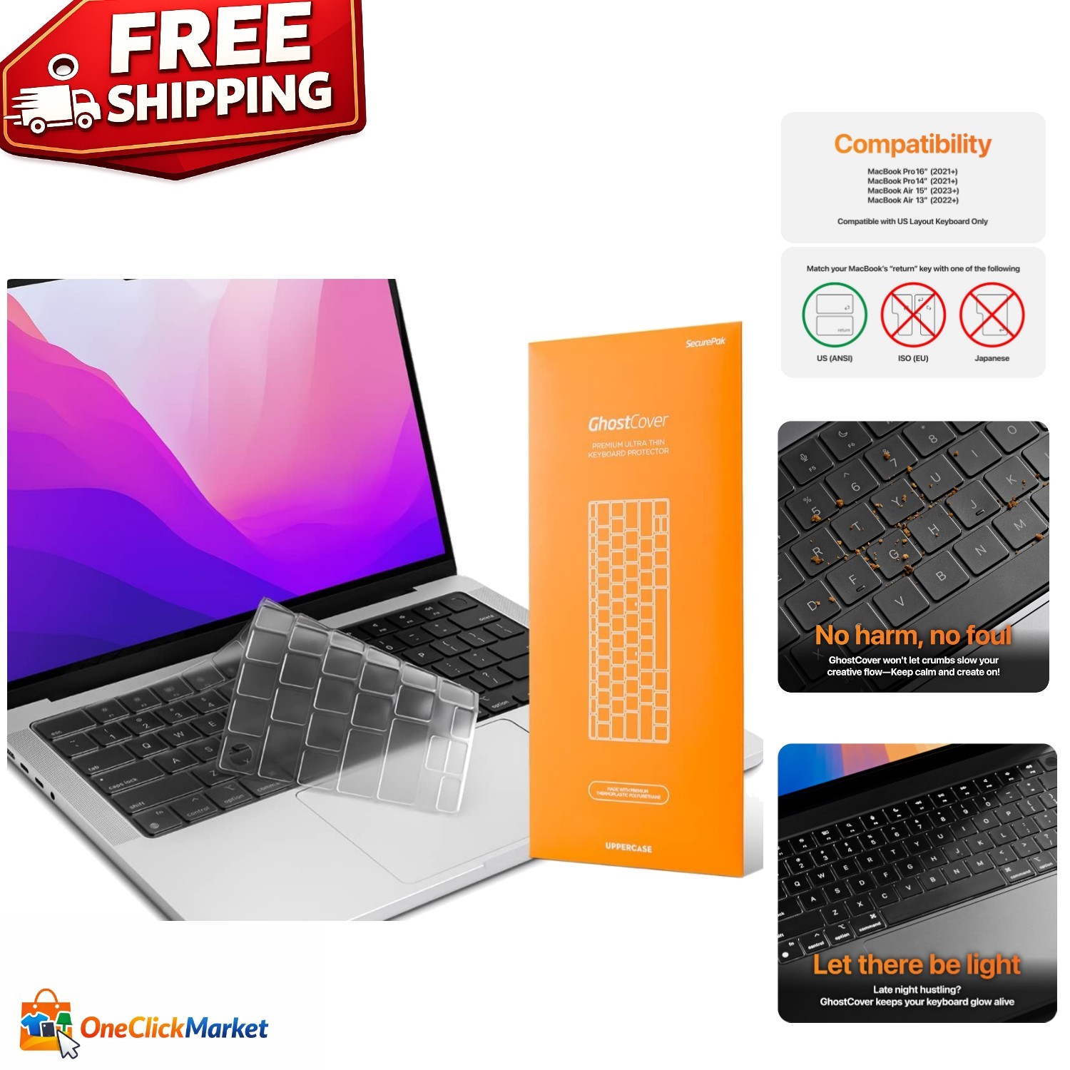 Elegant Thin Clear Keyboard Protector for MacBook Air 13"/15" & Pro 14"/16"