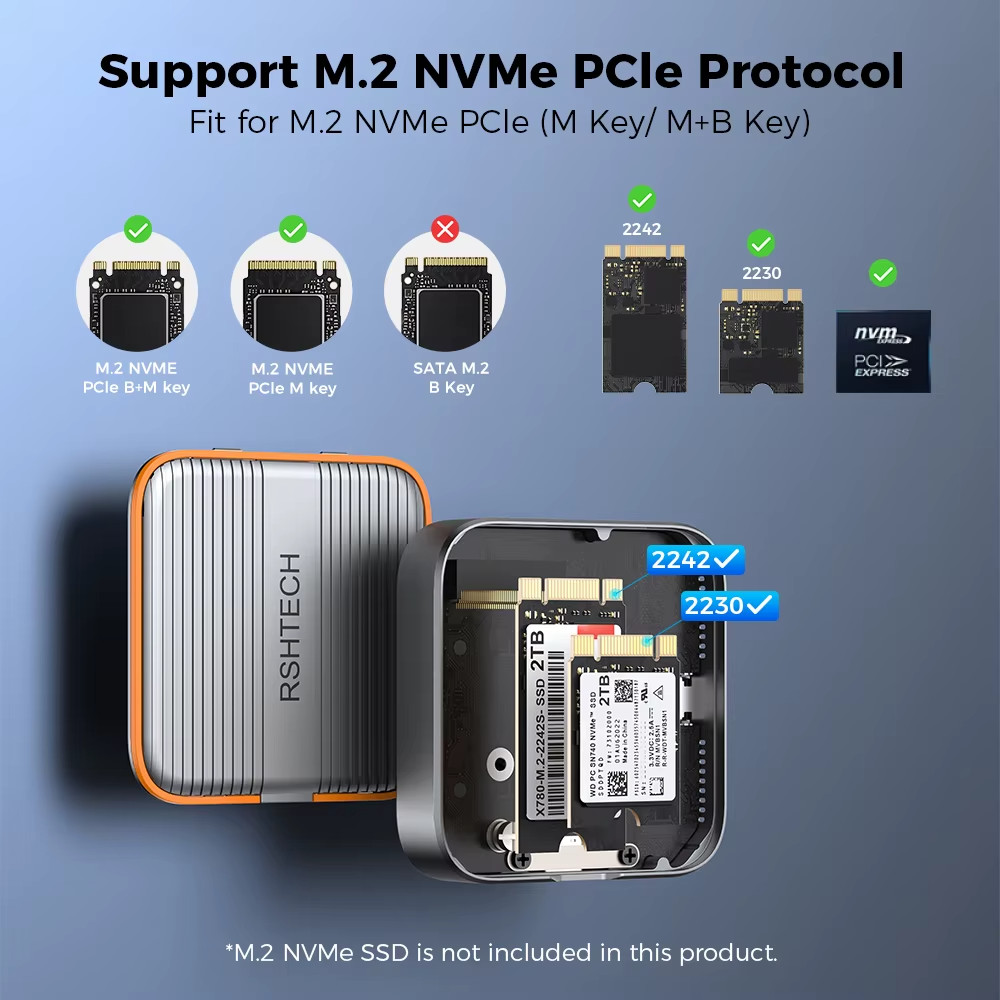  Aluminum 3-in-1 Phone Magnetic SSD Enclosure with PD100W Type-C 10Gbps Data Tra