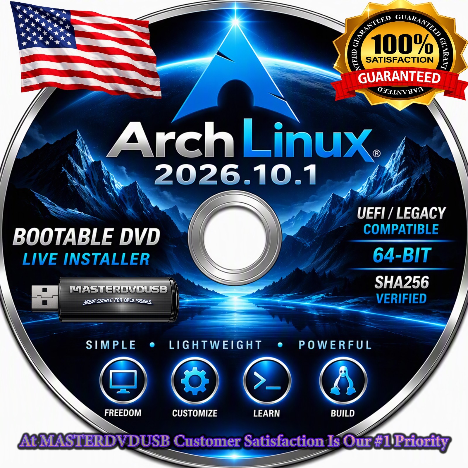 Arch Linux 2026.10.1 Bootable DVD Live Installer | 64-Bit | UEFI/Legacy