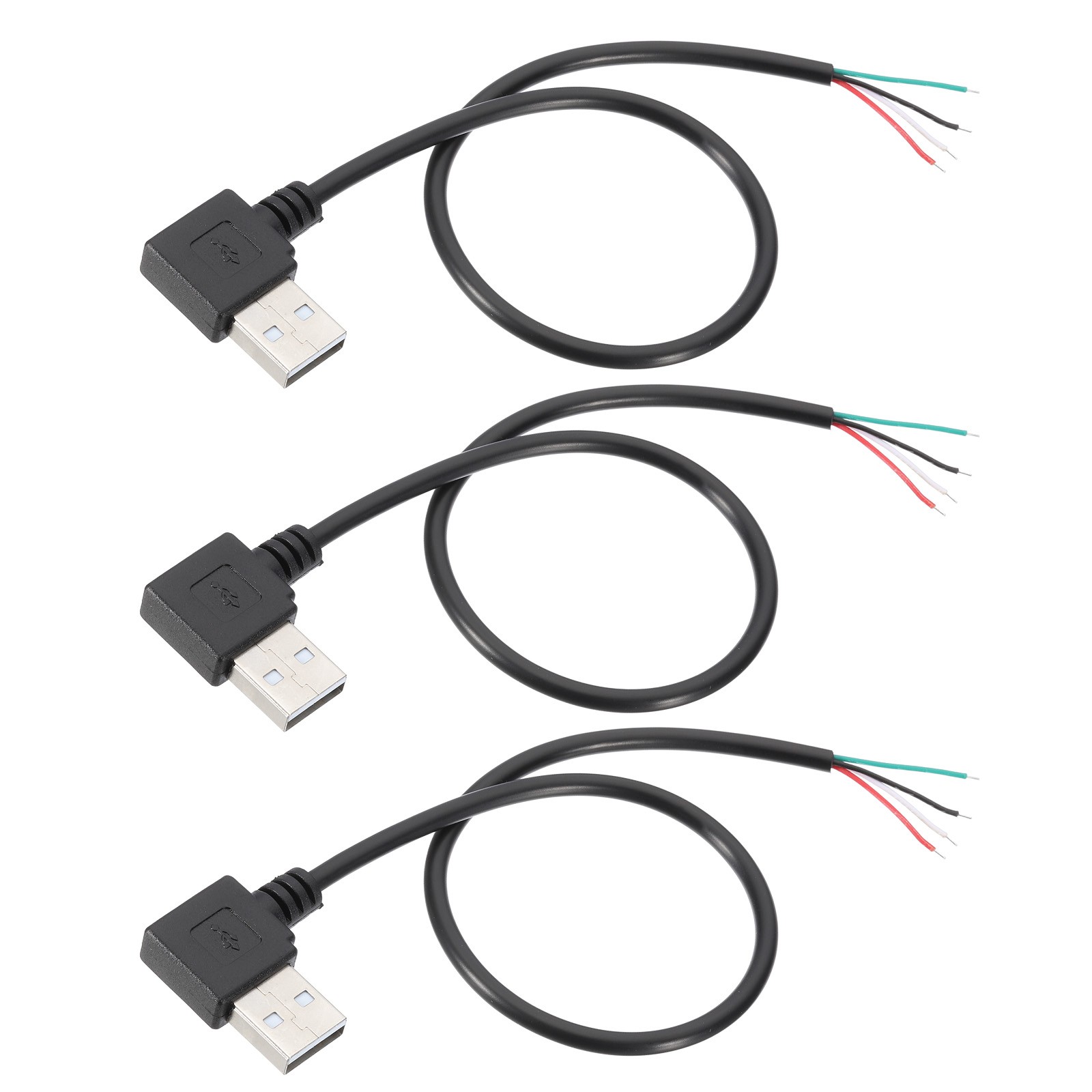 1Ft USB Male to 4pin Pigtail Cable, 3pcs 28AWG Data Power Cords Right Angle