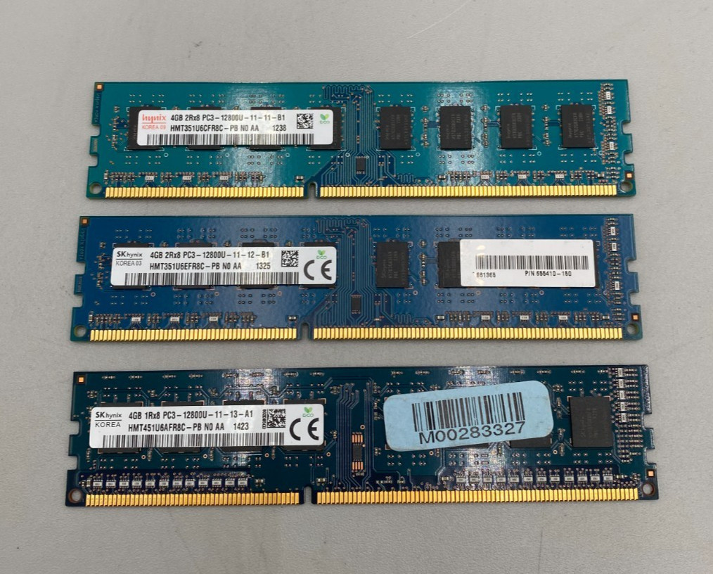 Lot Of 3 SK Hynix RAM Memory 4GB Each(3x4GB = 12GB) PC3 DDR3 12800MHz Blue Big B