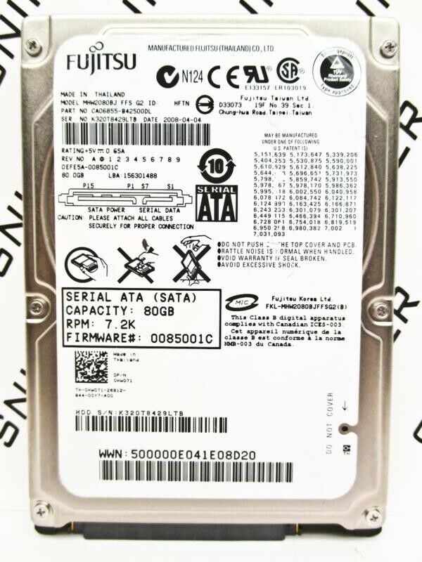 Fujitsu 80GB MHW2080BJ FFS G2 7200RPM SATA CA06855-B42500DL Hard Drive - TESTED