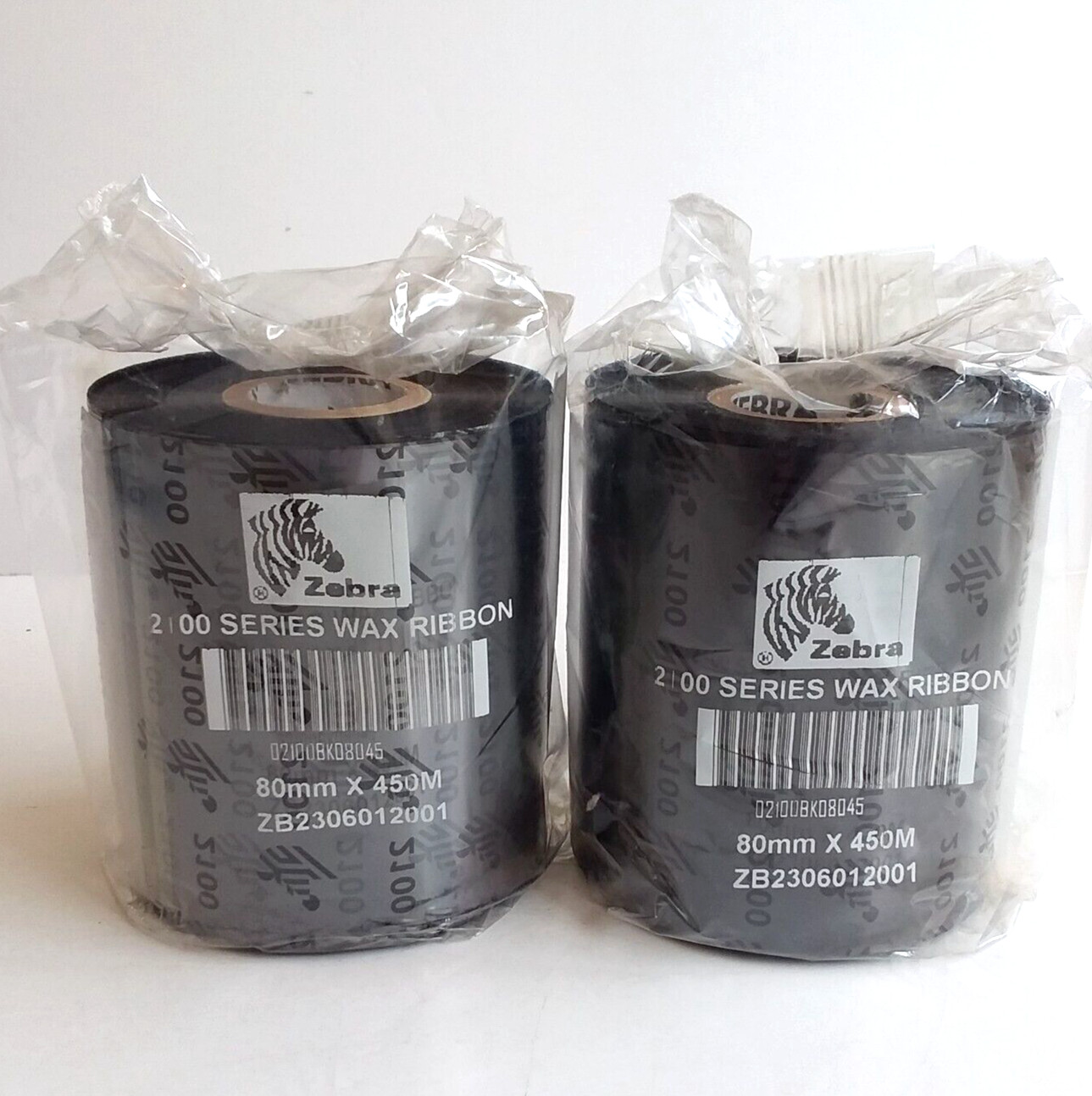 2 Rolls Genuine Zebra 2100 Series Wax Ribbons 80mm x 450m 02100BK08045 NEW