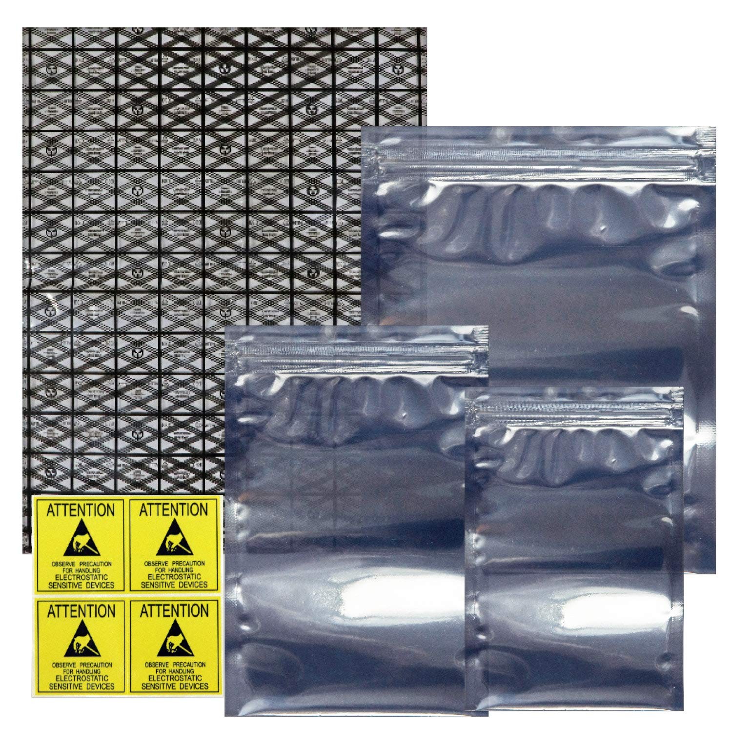 Open Top & Resealable Antistatic Bags ESD Shielding Bag with Antistatic Label...