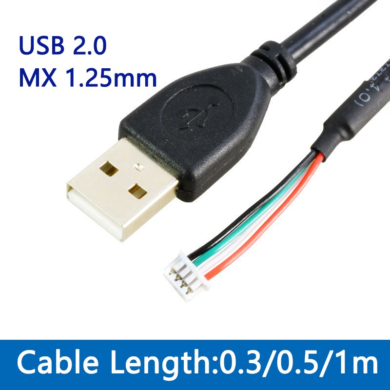 USB 2.0 A Male to MX1.25 4Pin Cable 1.25mm Pitch Shielded Data Cord 0.3/0.5/1m