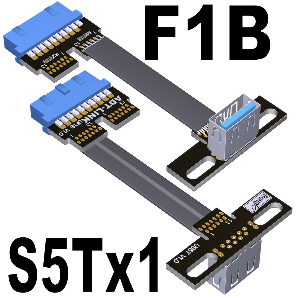 ADT USB3.0 Extension Cable Dual USB-A Female to Internal 19Pin 20Pin USF3-FM-13P