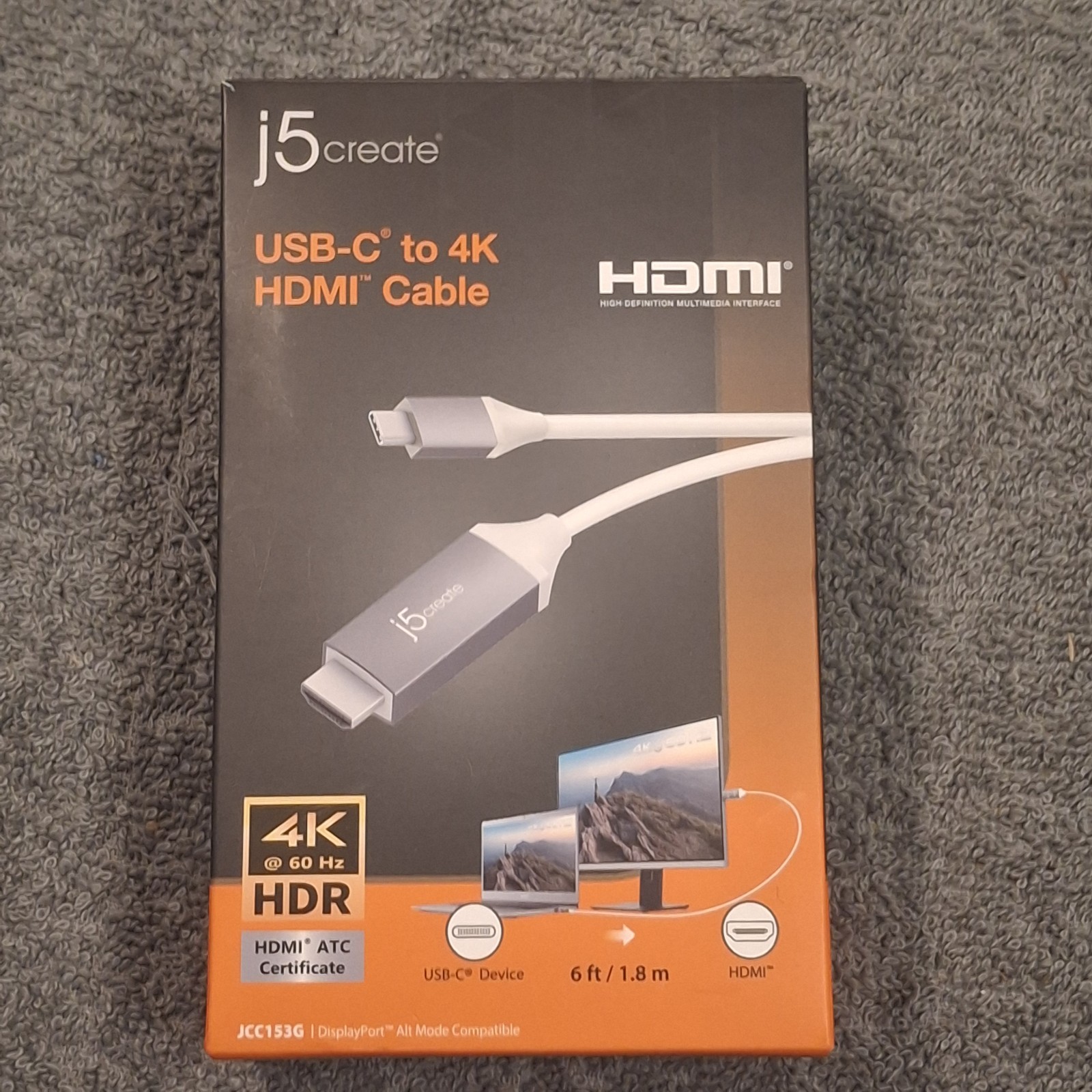 j5create JCC153G USB-C to 4K HDMI Cable 6Ft/1.8m  New