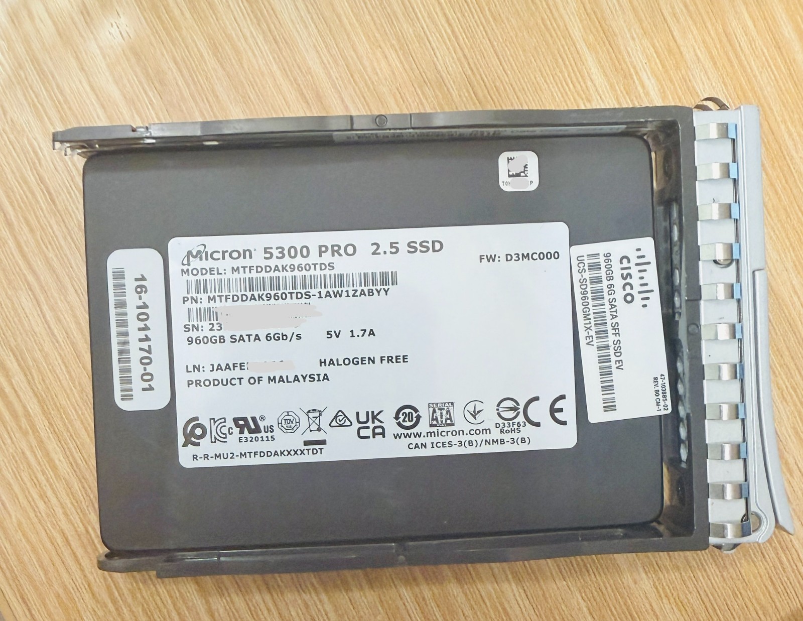 100% health Micron 5300 PRO 960GB SATA 2.5in MTFDDAK960TDS UCS-SD960GBM1X-EV