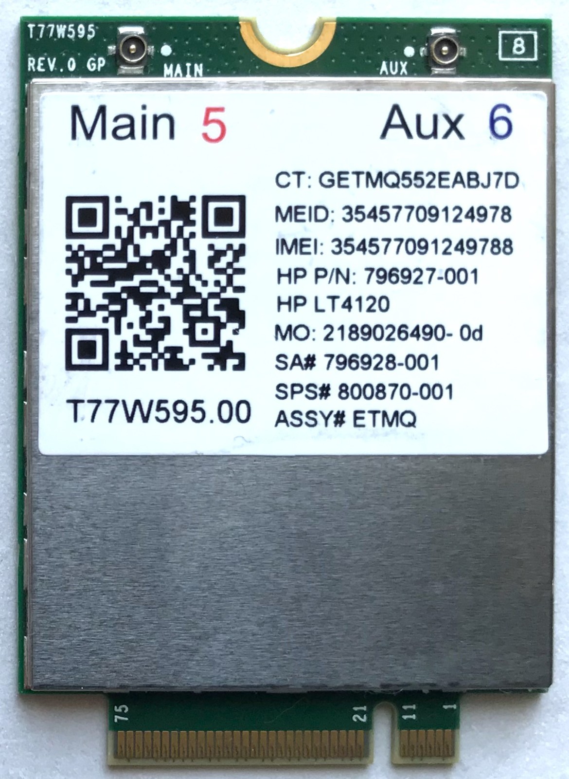 HP LT4120 4G Snapdragon X5 LTE T77W595 796927-001  WWAN M.2 Module