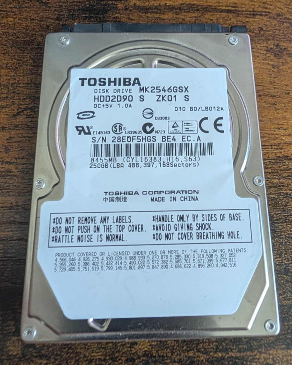 Toshiba MK2546GSX 250GB Internal 5400RPM 2.5" (HDD2D90) HDD