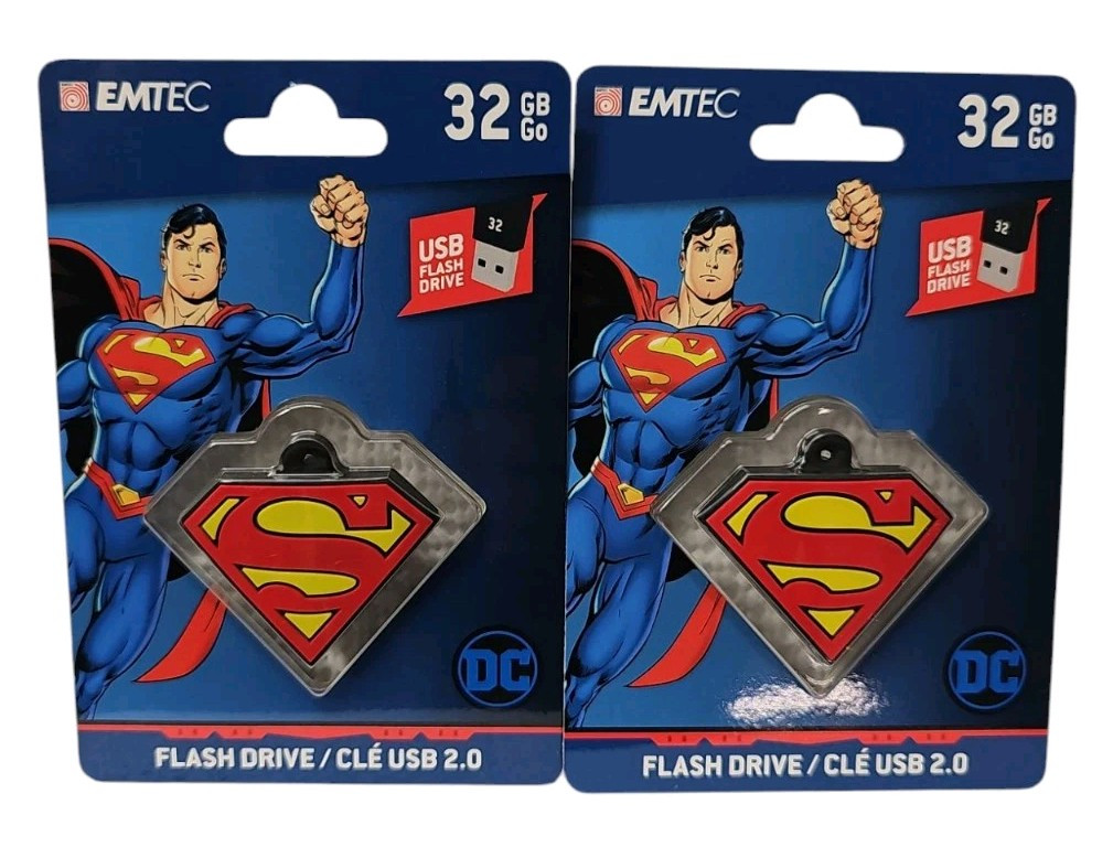 Lot Of 2 DC Comics Superman 32GB Flash Drive Keychain Emtec USB 2.0 New