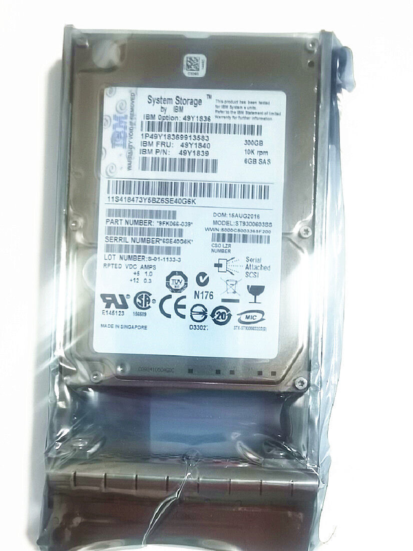 IBM 49Y1840,49Y1836,49Y1839 300GB 10K 6Gbps 2.5in SFF SAS HDD Hard Drive DS3524
