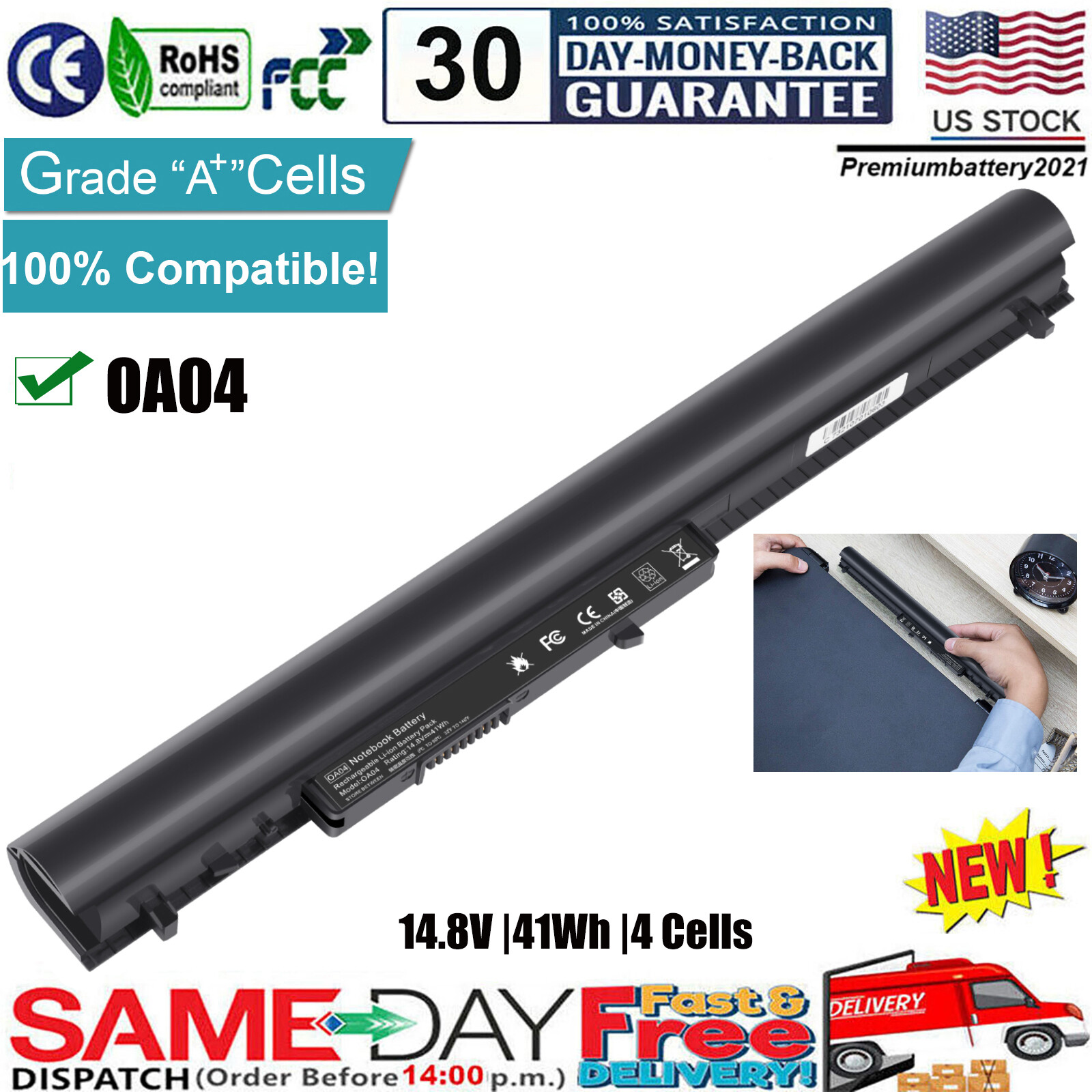 ✅4 Cells Spare 746641-001 Battery For HP OA03 OA04 740715-001 746458-421