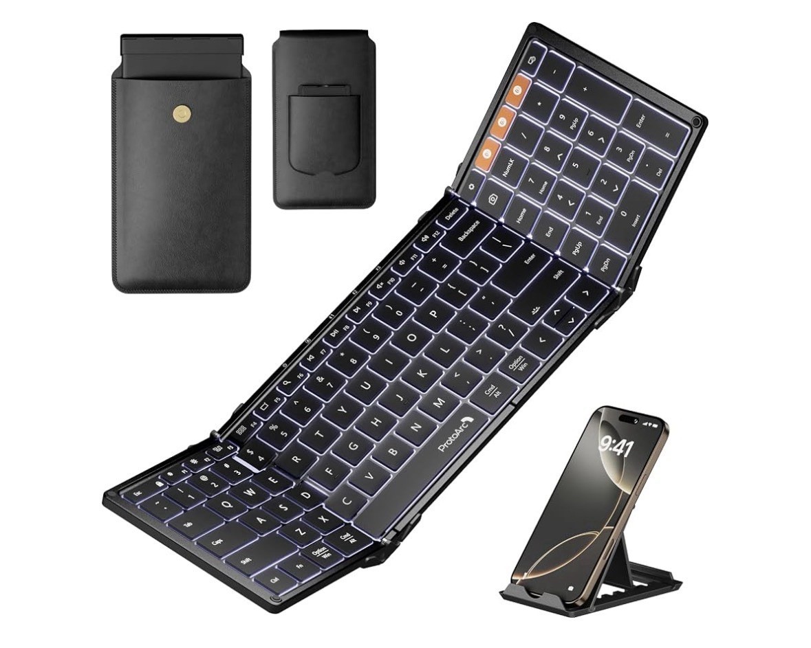 ProtoArc XK01 Plus Foldable Backlit Full-Size Wireless Keyboard - Open Box