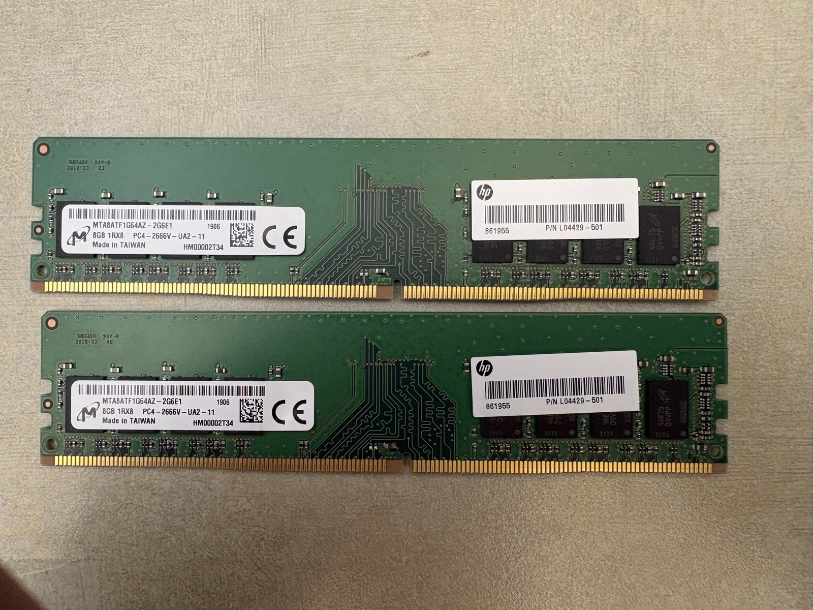 Micron 16GB 2x8GB DDR4-2666 PC4-21300 1Rx8 UDIMM DESKTOP RAM HP L04429-501