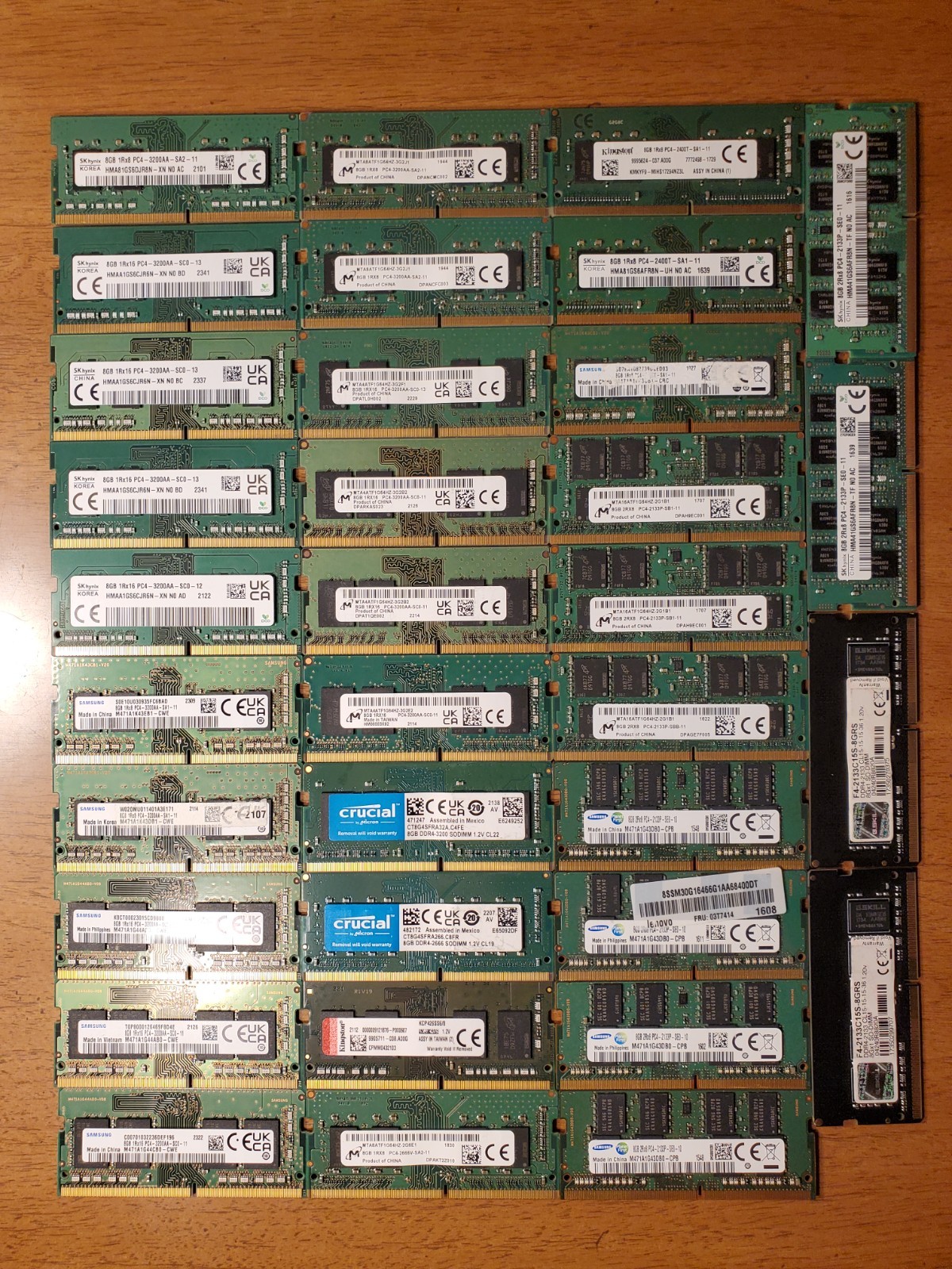 LOT OF 34 DDR4 SODIMM 8GB Memory Modules Major Brands Mixed Speeds (Description)