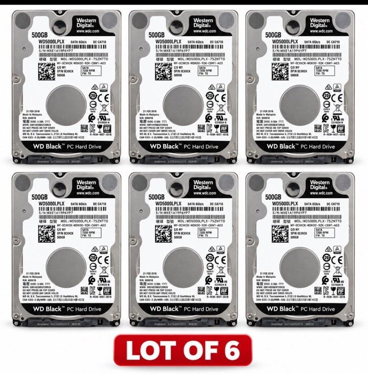 Western Digital WD Black 500GB WD5000LPLX 7200RPM 2.5” SATA HDD Lot of 6 Tested