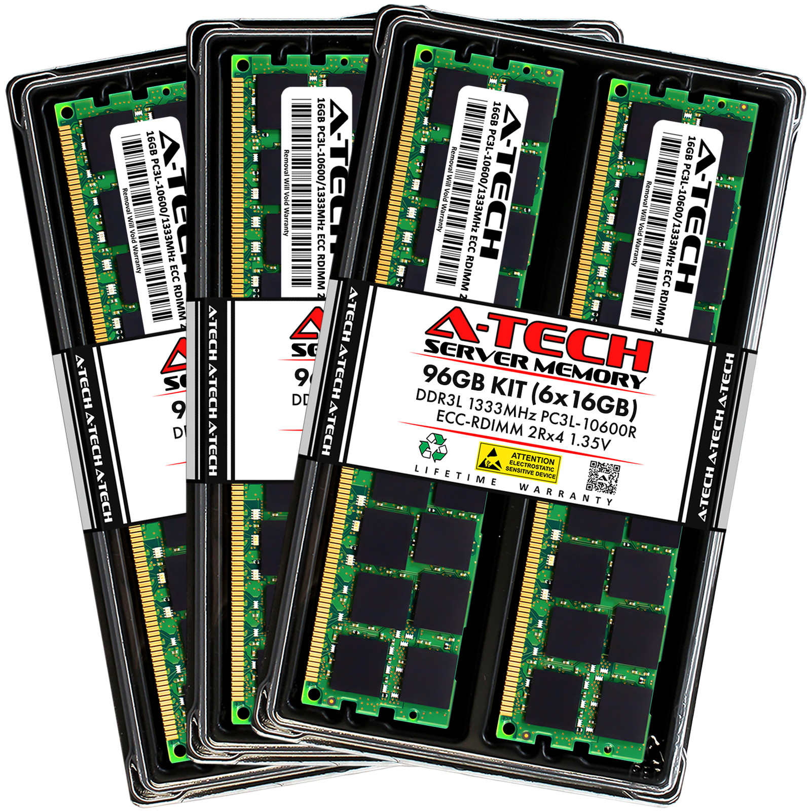 A-Tech 96GB 6x 16GB 2Rx4 PC3-10600R DDR3 1.35V ECC RDIMM REG Server Memory RAM