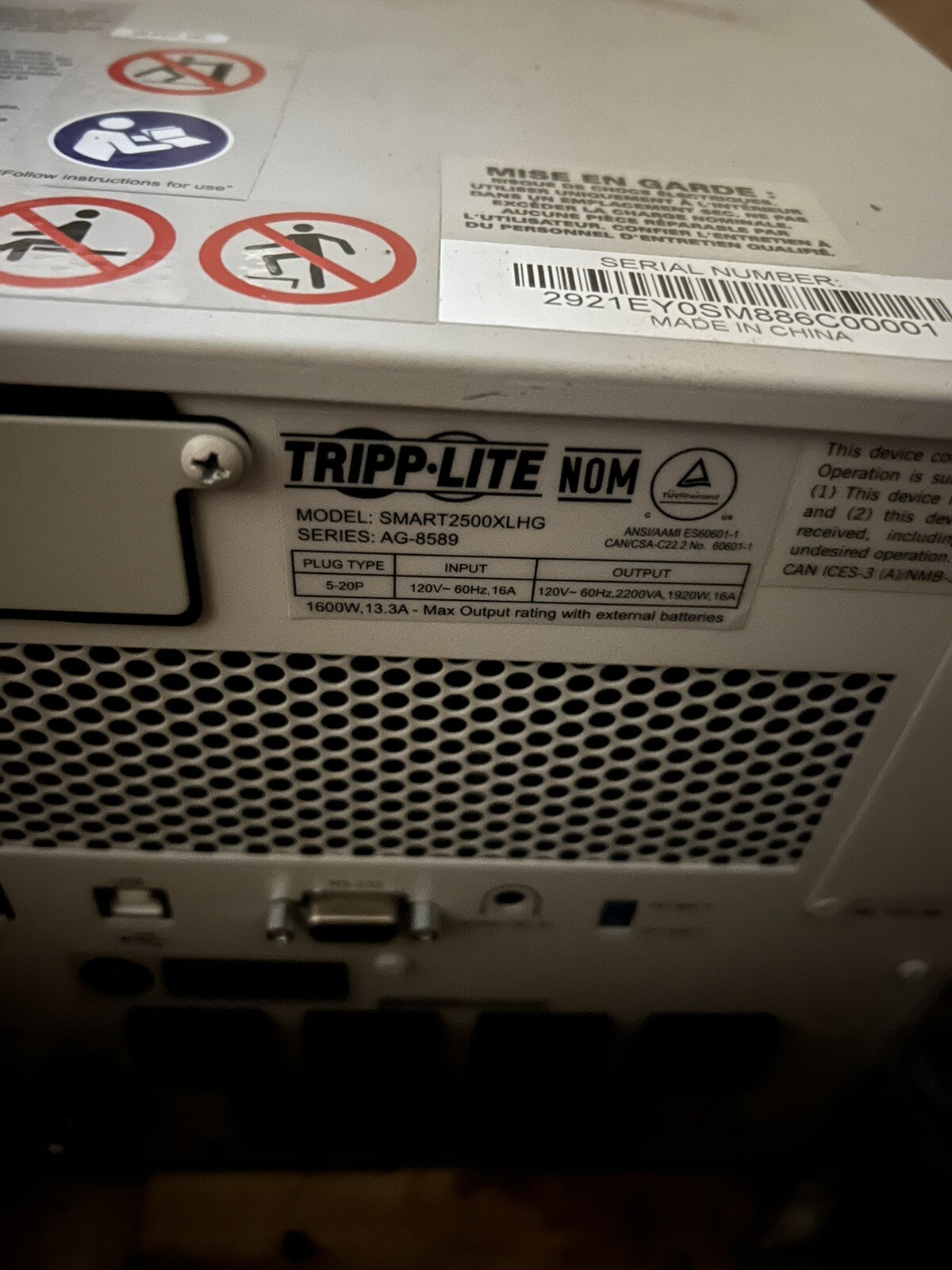 Tripp Lite SMART2500XLHG SmartPro 120V 2.2kVA 1.92kW UL 