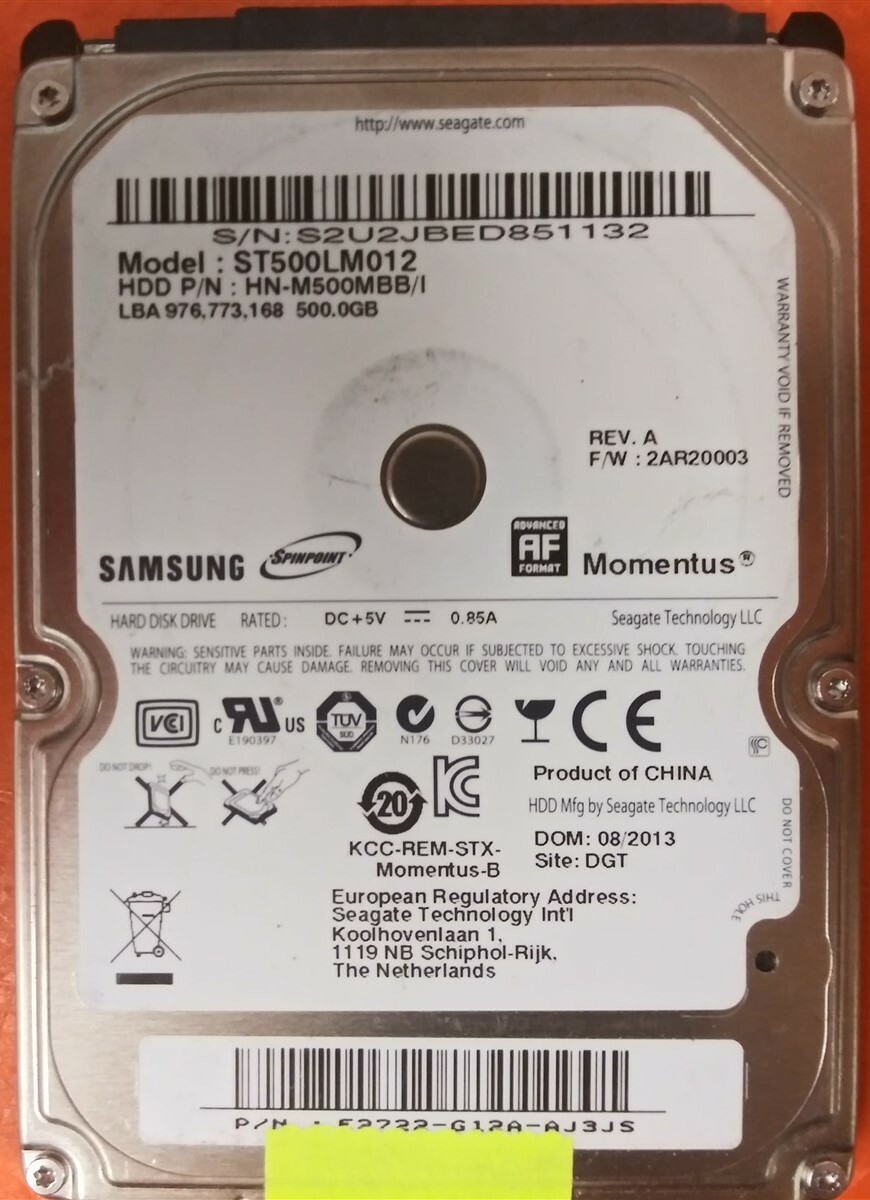 ⭐️⭐️⭐️⭐️⭐️ HDD Hard Drive SATA Laptop 2.5" Samsung ST500LM012 500GB FW: 2AR20003