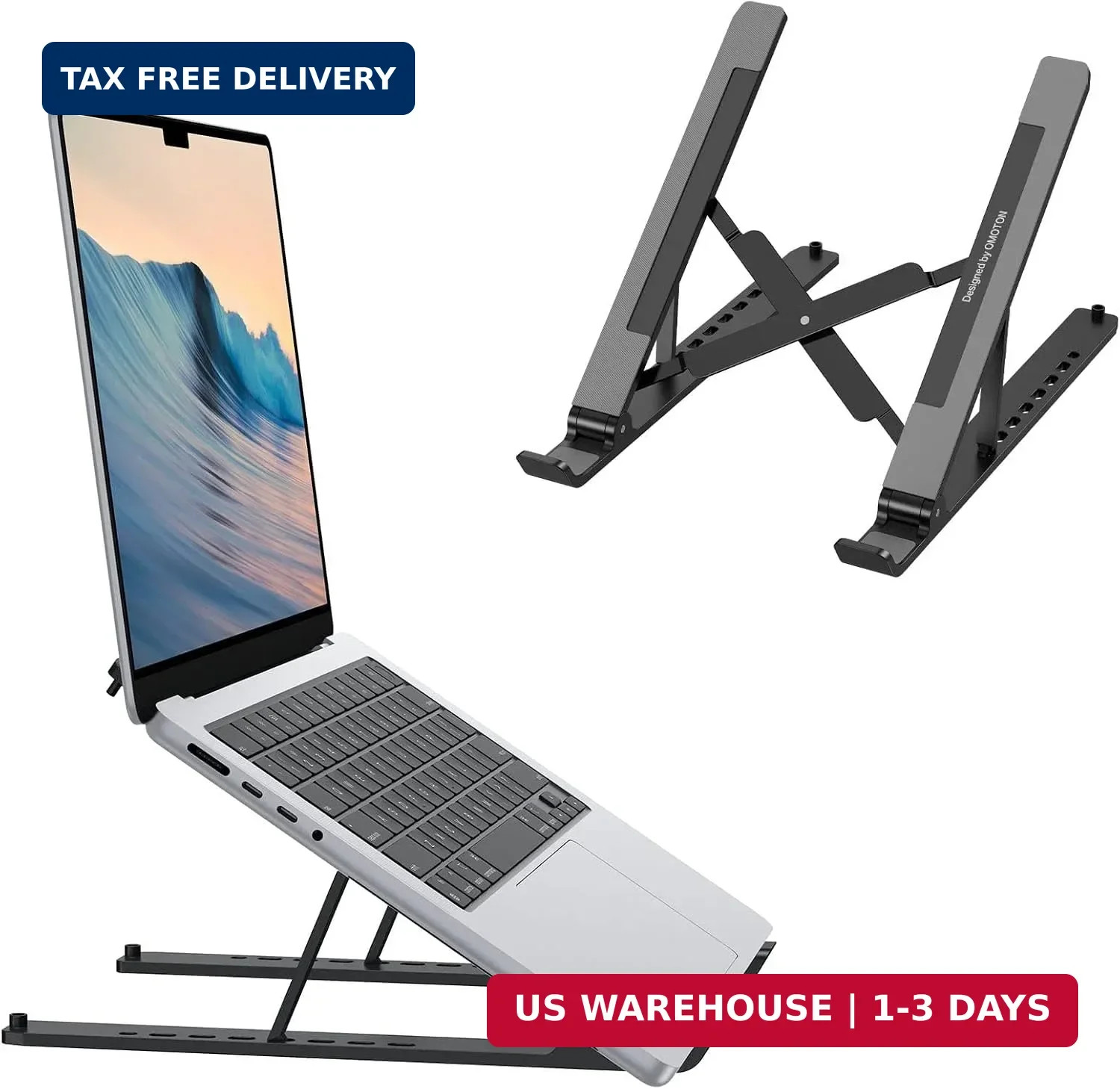 Portable Laptop Stand, OMOTON Laptop Stand for Desk Ergonomic 7-Levels Angles Ad