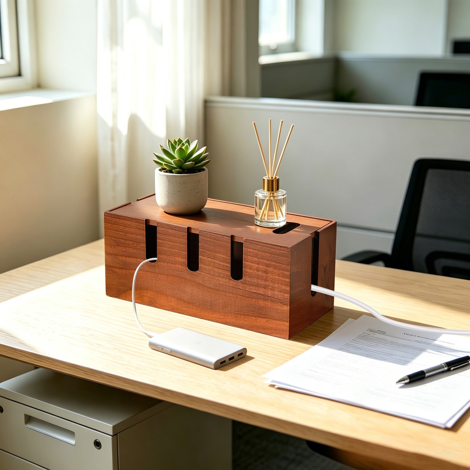 Cable Management Box, Cable Organizer, Wood Cable Management Box