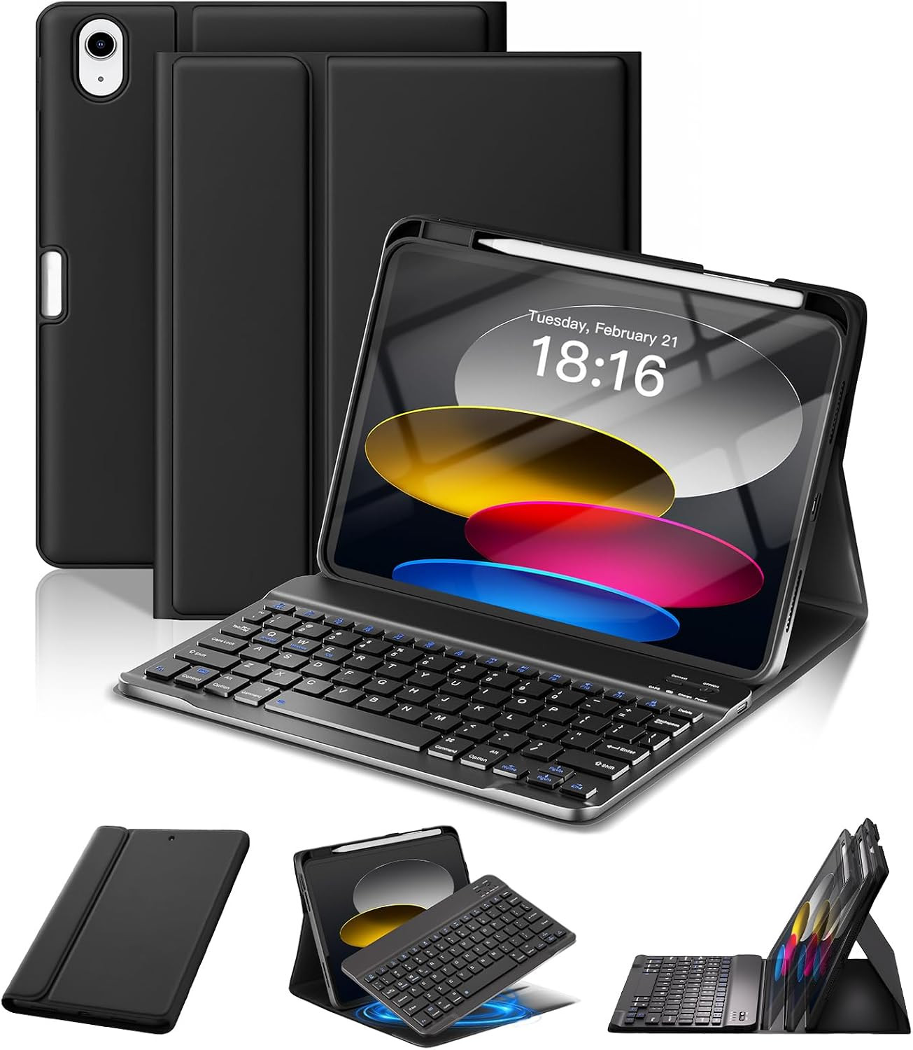 iPad A16 11th 10th Generation Case with Keyboard Wireless Detachable Folio Case