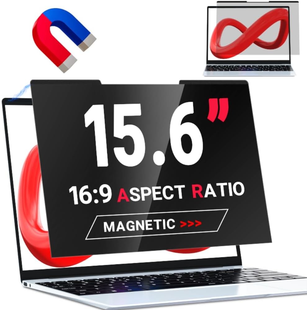 Magnetic Privacy Screen for 15.6 inch 16:9 Display, Easy Install, Black, ZOEGAA
